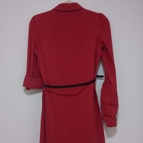 Esprit Red Shirt Dress with Leather Belt – Size 4 (New, No Tags) - Picture 4 of 4